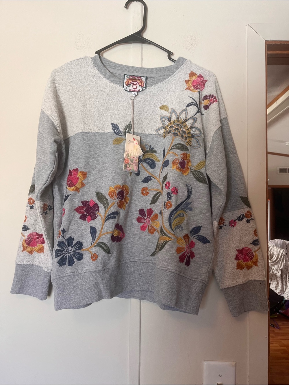 Johnny Was Petite Vanessa Relaxed Heather Embroidered Crewneck Sweatshirt